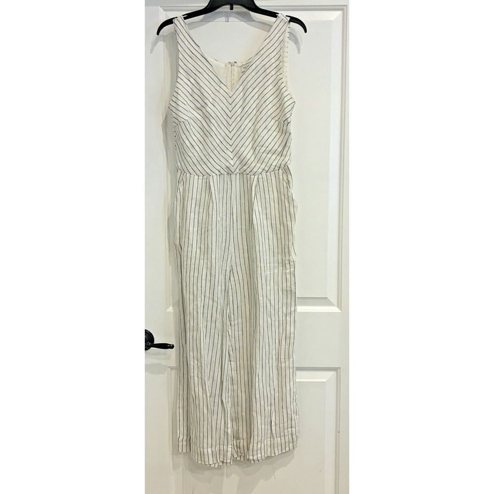 Rachel‎ Zoe Wide Leg Cropped Linen Striped Jumpsuit Size 6 Clean Girl Coastal